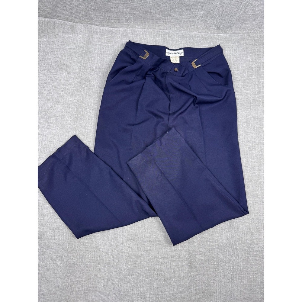 Vintage Joan Walters Dress Pants Womens 10P Navy Pleated Buckle Waist USA
